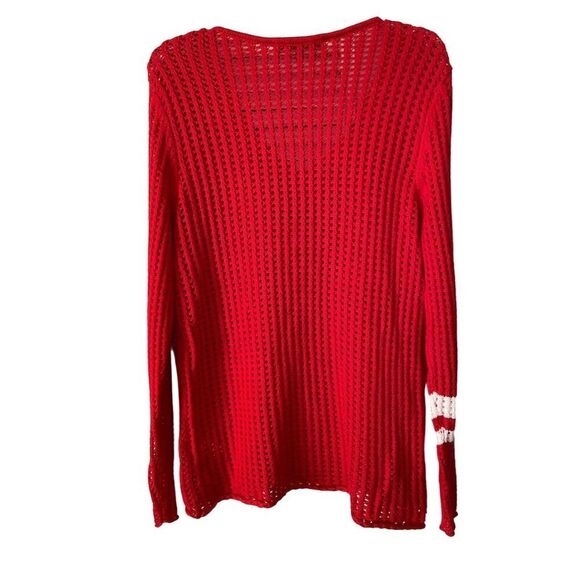 Colleen Lopez M Red Crochet Anchor Pullover Sweater V-Neck Casual - Picture 3 of 11